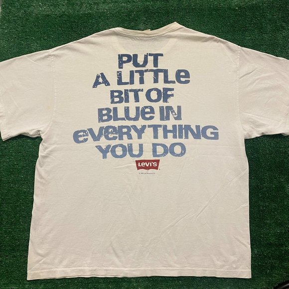 Vintage 90s Levi's Quote Slogan Baggy Single Stitch Tee - Picture 1 of 7
